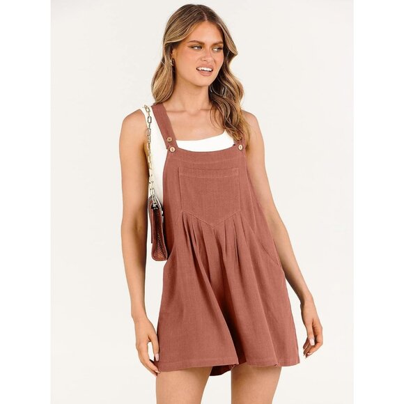Anrabess Women Rust Summer Casual Rompers Bib Linen Jumpsuit Travel Vacation - Picture 2 of 9